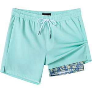 SURF CUZ Mens Swim Trunks with Compression Liner Swimming Trunks 5 Inch Bathing Suit Quick Dry Swim Shorts (Large, Haze Green Galaxy)