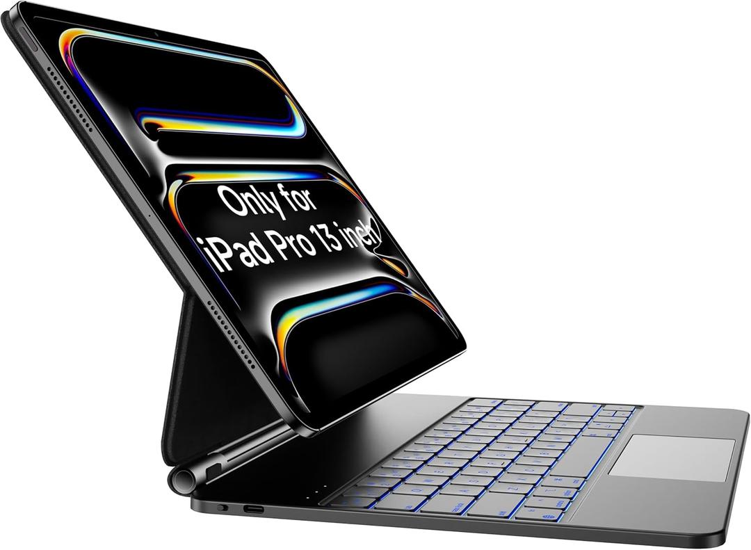 HOU for iPad Pro 13 inch Case 2025 with Keyboard (M5/M4), Keyboard Case for iPad Pro 13 inch Keyboard with Multi-Touch Trackpad, 7 Colors Backlight, Easy-Set Magnetic Stand Bluetooth-Black