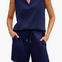 Glamaker Womens Two Piece Short Sets Summer V Neck Travel Outfits Sweatsuits Sleeveless Lounge Sets Tracksuit Large, Blue