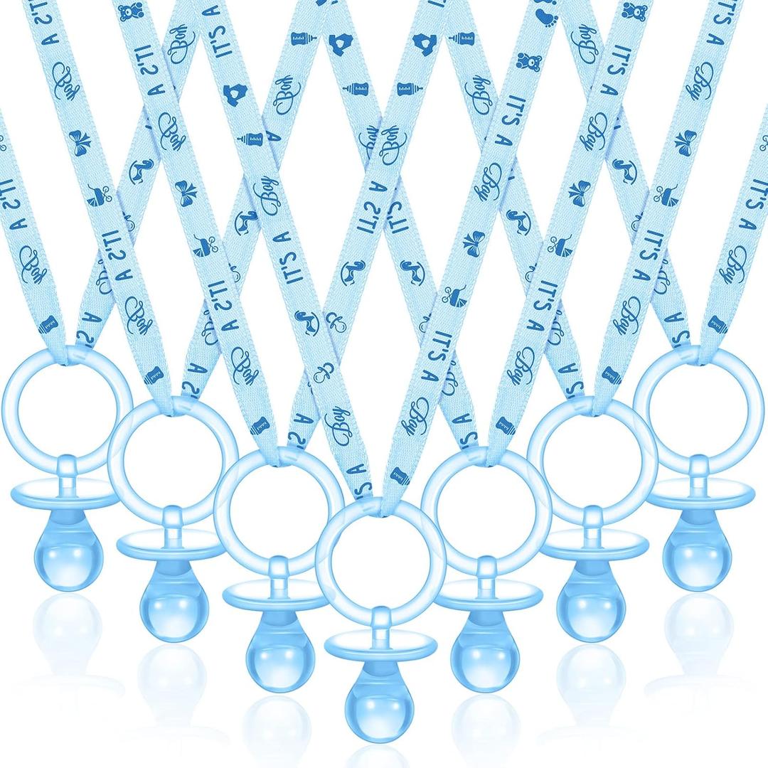 Coume 36 Pcs Shower Party Pacifiers Necklace Acrylic Pacifiers Charm Necklace for Shower Party Decorations Gender Reveal Table Scatter(Blue)