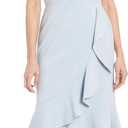 London Times Women's Dresses Feminine Ageless Surplice V-Neck Faux Wrap Ruffle Dress Office Event Shower Guest of, Cashmere Blue, 2