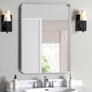 28x36 Inch Large Brushed Nickel Bathroom Mirror, Premium Aluminum Anti-Rust Frame, HD Wall Mounted Decorative Mirror, Oversized Rectangle for Double Vanity and Master Suite