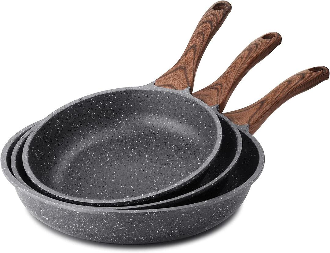 SENSARTE Nonstick Frying Pan Skillets, Swiss Granite Coating Omelette Pans, Healthy Cookware Chef's Pan, Free of Intentionally Added PFOA (9.5+11+12.5 Inch) (Gray)