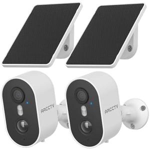 ARCCTV Security Camera Wireless Outdoor, 4MP Recharge Battery Powered WiFi Camera with Solar Panel, Motion Detection, Color Night Vision, 2-Way-Audio, 2.4G/5G Dual Band WiFi (Pack of 2)