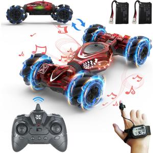 Remote Control Gesture Sensor Toy Cars Drift Twist Car 360° Rotate Off-Road Vehicle with Light Music for 6 7 8 9 10 11 12 Years Old Kids Birthday Xmas Gift (Red Stunt Rc Car)
