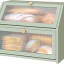 Green Bread Box for Kitchen Counter, Large Bamboo Wood Double Layer Bread Box, Wooden Bread Storage Capacity