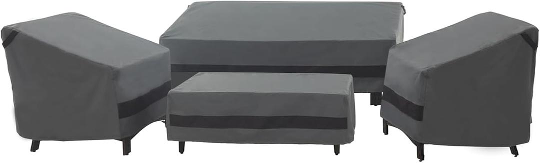 loriano Patio Furniture Cover Set, 4 Piece Outdoor Furniture Cover Waterproof, 600D Heavy Duty Lawn Patio Set Covers (Large, Grey)