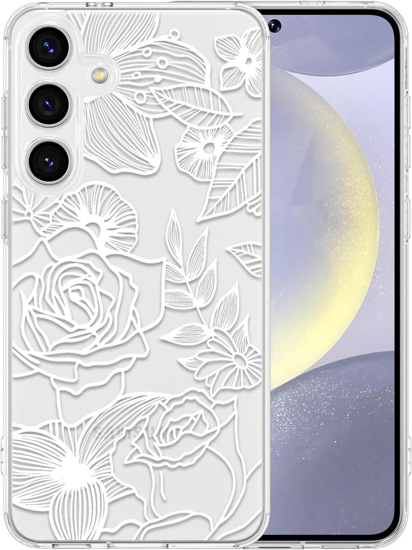 XIZYO for Samsung Galaxy S26 Case, Floral Flower Cute Rose Aesthetic Pattern Clear Case for Women Girls Slim TPU Bumper Shockproof Protective Cover for S26, Transparent White