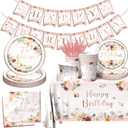 75 Fabulous Party Supplies - Rose Gold Party Decorations 75th Birthday Tableware Set Plates,Napkins,Tablecloth Rose Gold Floral Table Decoration for Men Women Birthday,75 Fabulous Decorations