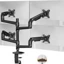Quad Monitor Mount, Holds Screens up to 40 Inches and 25 lbs, Fully Adjustable 4 Monitor Mount with C-Clamp and Grommet Base, Aluminum, Black