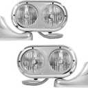 ALMULOO Pair Halogen Headlight Assembly Compatible with Peterbilt 359 Aluminum+Plastic Front Head Light Lamp Chrome Clear Lens+Chrome Housing Left&Right Side
