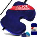 Gel Seat Cushion – Navy Blue Flannel Pillow with Velvet Removable Cover – Ergonomic Sponge Support for Office with Adjustable Strap