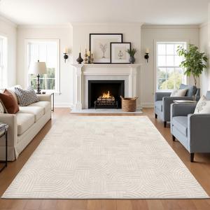 Pauwer Washable Area Rugs for Living Room 5x7, Modern Ultra Soft Fluffy Rugs for Bedroom, Non Slip Boho Indoor Mat Floor Carpet Cover for Kids Room Dining Room Kitchen Office, Beige