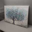 Abstract Landscape Canvas Wall Art: Teal Blue Blossm Tree Picture Modern Hand Painted Textured Painting Contemporary Nature Artwork for Bedroom Living Room Home Office