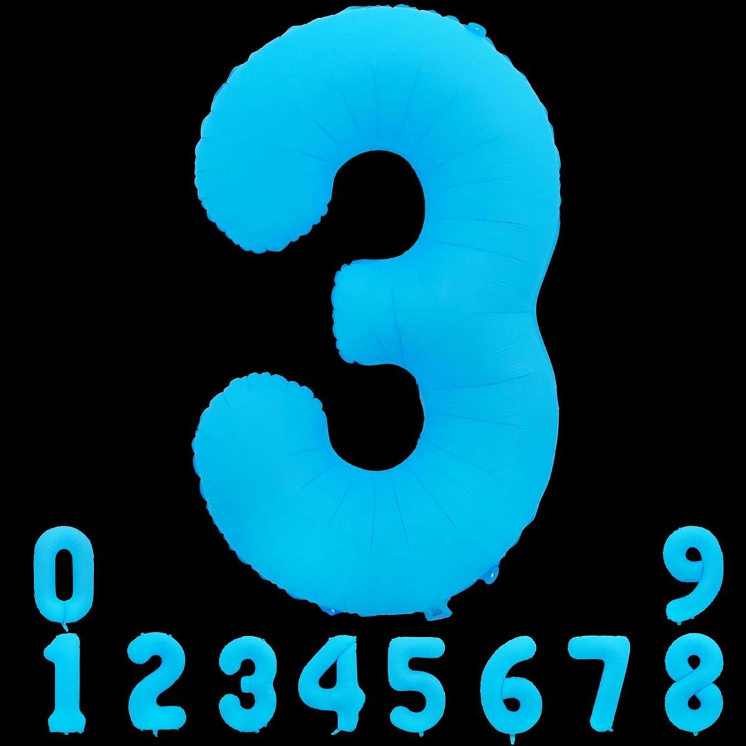 TONIFUL 40 Inch Bright Blue Large Number 3 Balloon for 3rd Birthday Party Decorations Big Bright Blue Foil Mylar Digital 3 for Graduation Wedding Bridal Shower Engagement Anniversary Photo Shoot