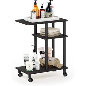 Furinno Turn-N-Tube C Shaped Side Table With Casters, Espresso/ Black