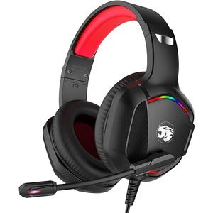 Gaming Headset with Microphone for Pc, Xbox One Series X/s, Ps4, Ps5, Switch, Stereo Wired Noise Cancelling Over-Ear Headphones with Mic, RGB, for Computer, Laptop, Mac, Nintendo, Gamer (Red)
