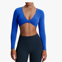 Aoxjox Long Sleeve Crop Tops for Women Sienna Twist Deep V Workout Cropped T Shirt Top S