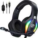 FC100 Gaming Headset with Microphone for PS4, PS5, Switch, Xbox, PC, Mac, Gamer Headset with RGB Light, Computer Headphones with Mic (One Size, BLACK)