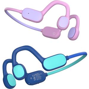 Mehomeli Kids Headphones, Bluetooth 5.2 Air Conduction Open Ear Headphones, 85dB Volume Limiting, Blue Pink