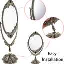 JUXYES Metal Tabletop Antique Decorative Makeup Mirror with Stand, Vintage Swivel Double Sided Cosmetic Mirror with Frame, Retro Desktop Oval Dressing Mirror for Bathroom Bedroom