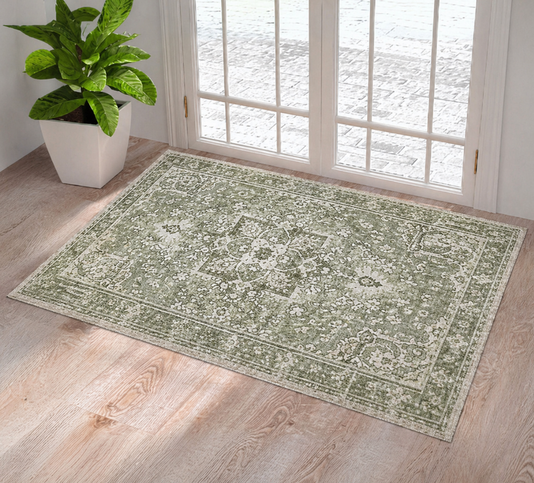 Washable Entryway Rug 3x5 | Non Slip Rug Runners for Hallways, Entryways, Kitchens, Bathrooms, Bedrooms | Ultra-Soft Flannel Carpet Kitchen Rug with Rubber Backing (Sage Brown, 3x5)