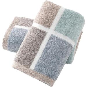 sense gnosis Blue Hand Towel Set of 2 Soft 100% Cotton Checkered & Striped Pattern Terry Absorbent Decorative Hand Towel for Bathroom 13x 29 Inch