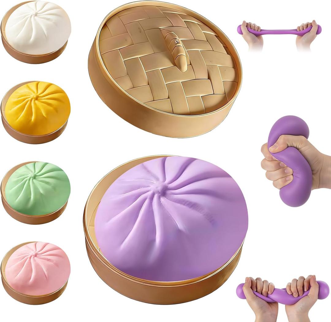 Dumpling Squishy,Giant Glitter Dumpling,Mystery Squishy Dumplings Box,Jumbo Squishy Toy with Steamer Box,Soft Squeeze Decompression Dough,Easter Basket Stuffers (Purple)