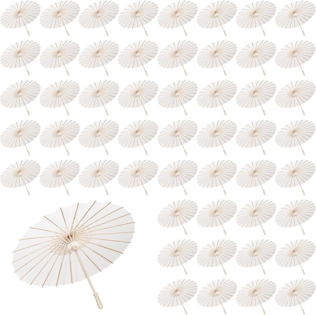MBJZSL 60 Pack White Paper Umbrellas, 23.6 Inch Paper Parasol Umbrella Chinese Japanese Style DIY Umbrellas Decorative Vintage Decor for Wedding Props (60PCS)