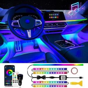 DUOFU365 Car Led Light Interior, RGB Dreamcolor Inside Light Music Sync, Under Dash Footwell Automotive Strip Light, 12V Acrylic Strip Light for Vehicle, Truck,Jeep, SUV with Car Charger (1 S2et)