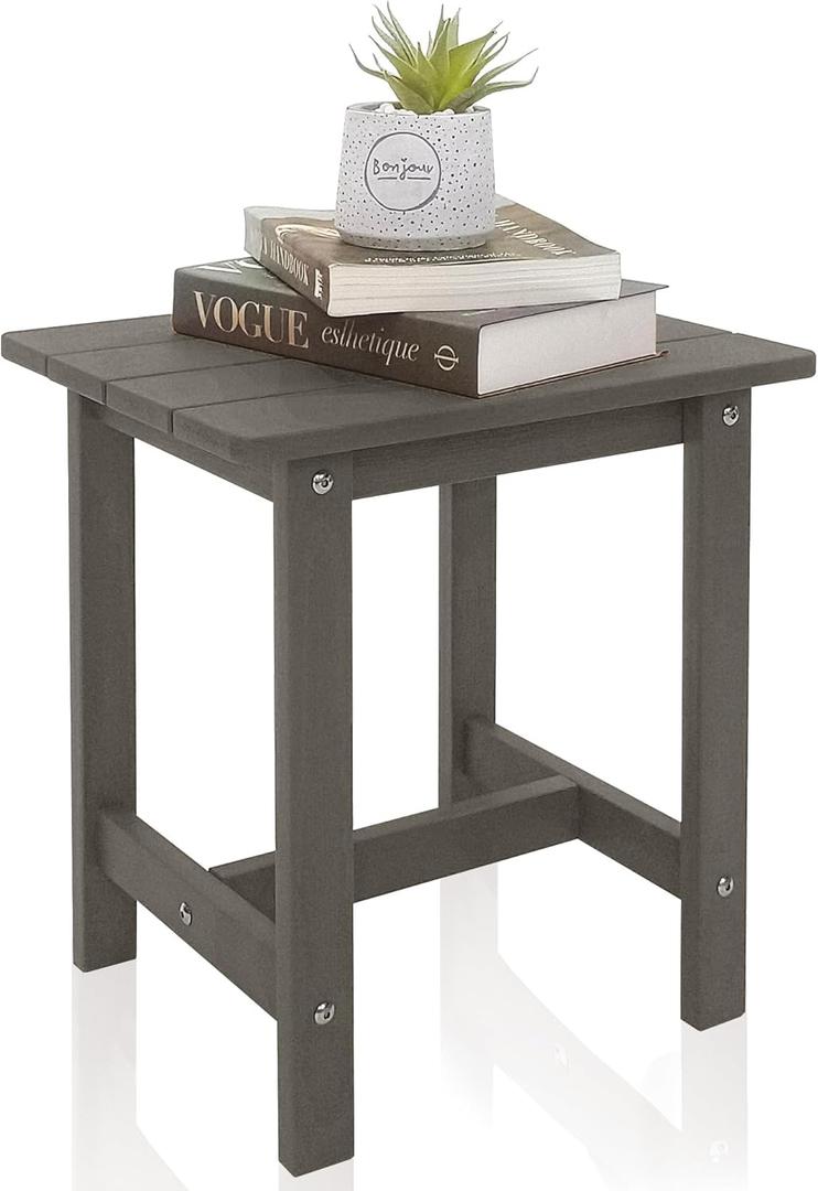 Adirondack Small Patio Table, HDPS Side Table for Pool, Balcony, Porch, Deck, Backyard, Indoor or Outdoor Use, Grey