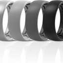 ThunderFit Men's Patterned Silicone Rings, 8mm Wide 2.2mm Thick Rubber Bands,Variety Multipack 1,4,7 (Pack D: Charcoal Black, Iron Grey, Grey Silver, Lead Grey)