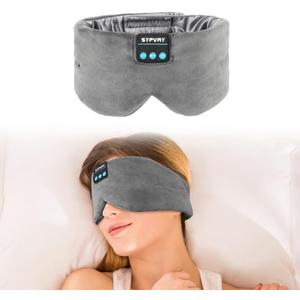 Sleep Eye Mask with Bluetooth Headphones, SYPVRY Wireless Headphones Bluetooth Silk Sleep Mask Blackout Blindfold, Bluetooth Eye Mask for Sleeping with Microphone (Grey)