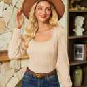 GRACE KARIN Womens Fall Long Sleeve Trendy Tops 2025 Square Neck Ribbed Casual Shirts Cozy Basic Sweater (Beige, M)