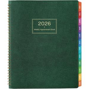 2026 Appointment Book - Daily Hourly Planner 2026, Jan 2026 - Dec 2026, 9"x 11", 2026 Planner Weekly and Monthly, Appointment Book/Planner 2026, 15-Minute Interval, Flexible Cover - Dark green