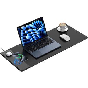 TopMade Mouse Pad with 15W Fast Wireless Charging, 31.5"x11.81" XL Large Gaming Waterproof Desk Pad with Ultra-Smooth Surface, Non-Slip Base, Classic Black Computer Desk Mat for MacBook, PC, Laptop