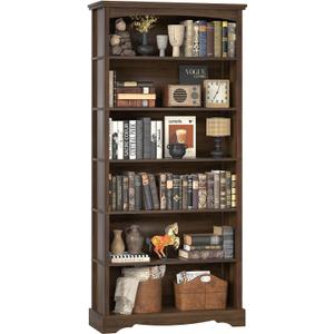 TVU 6-Tier Wooden Bookshelf, 76 Inch Tall Bookshelf with Storage, Floor Standing Modern Style Display Bookcase for Living Room, Office, Study Room, Entryway, Brown