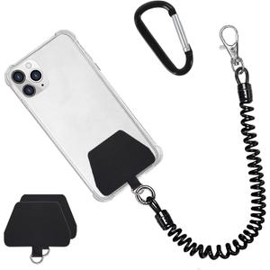Doormoon Phone Lanyard Tether with Patch, Universal Stretchy Straps and Phone Case Anchor for Anti-drop Outdoor Skiing Hiking Cycling Climbing Compatible for iPhone Samsung Pixel Most Smartphones (Black)