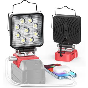 Ecarke LED Work Light Compatible with Milwaukee, Ecarke 54W 5400LM Cordless LED Flood Work Lights, Compatible with 18V Lithium Battery Light, Low Voltage Protection, USB & Type-C Charging Port