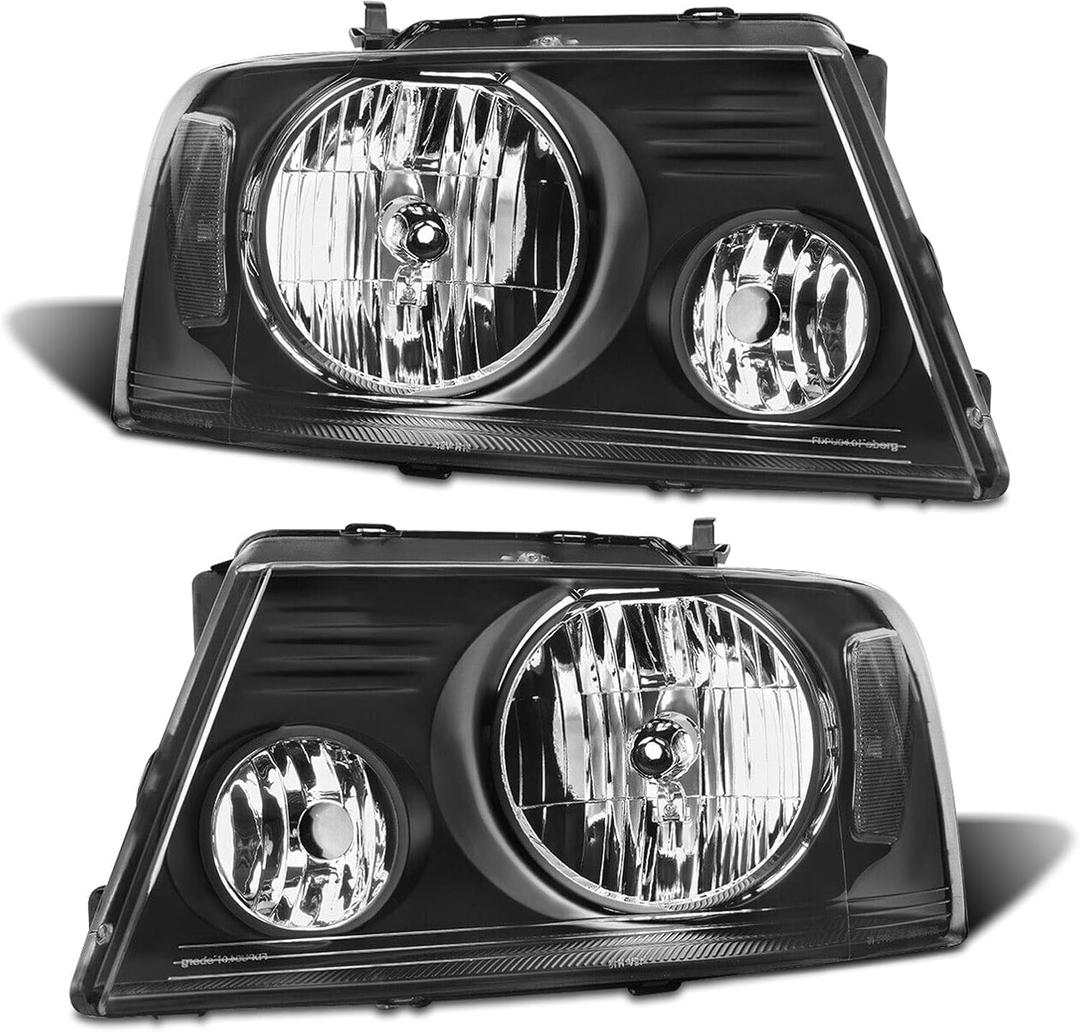 Headlight Assembly Pair for 2004-2008 Ford F150 Pickup 2006-2008 Lincoln Mark LT Clear Lens Black Housing Clear Reflector Left Right W/O Bulbs