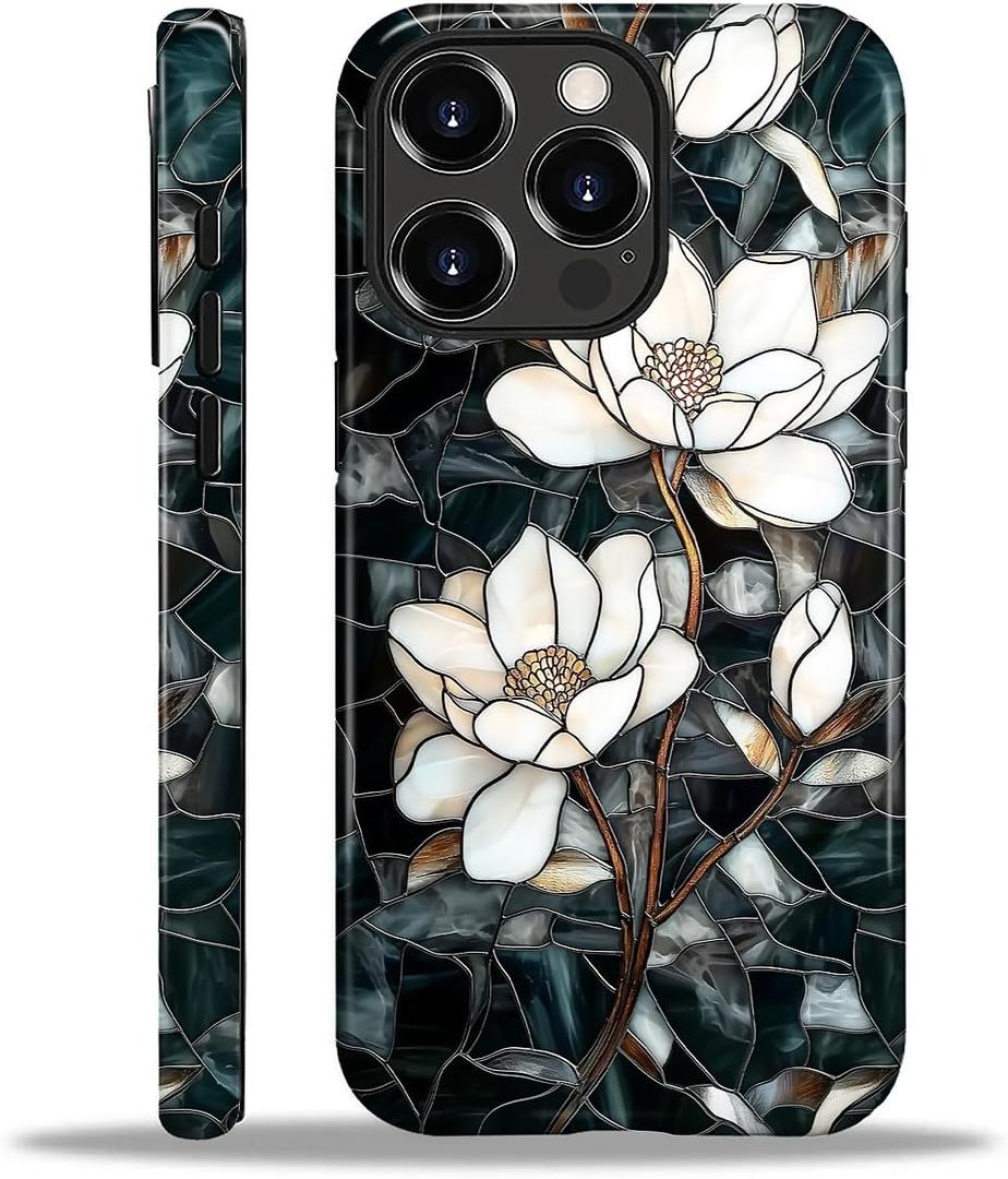 Magnetic Case for iPhone 16 Pro Max,Compatible with Magsafe,PC Hard Shell & Silicone Inner Bumper,Shockproof Full-Body Cover for iPhone 16 Pro Max Case - Stained Glass Unique Magnolia