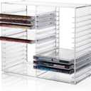STORi Stackable Clear Plastic CD Organizer with Rubber Feet | Rectangular Jewel Cases Holder Perfect for Theatre Room | Holds up to 30 CD Cases | Made in USA