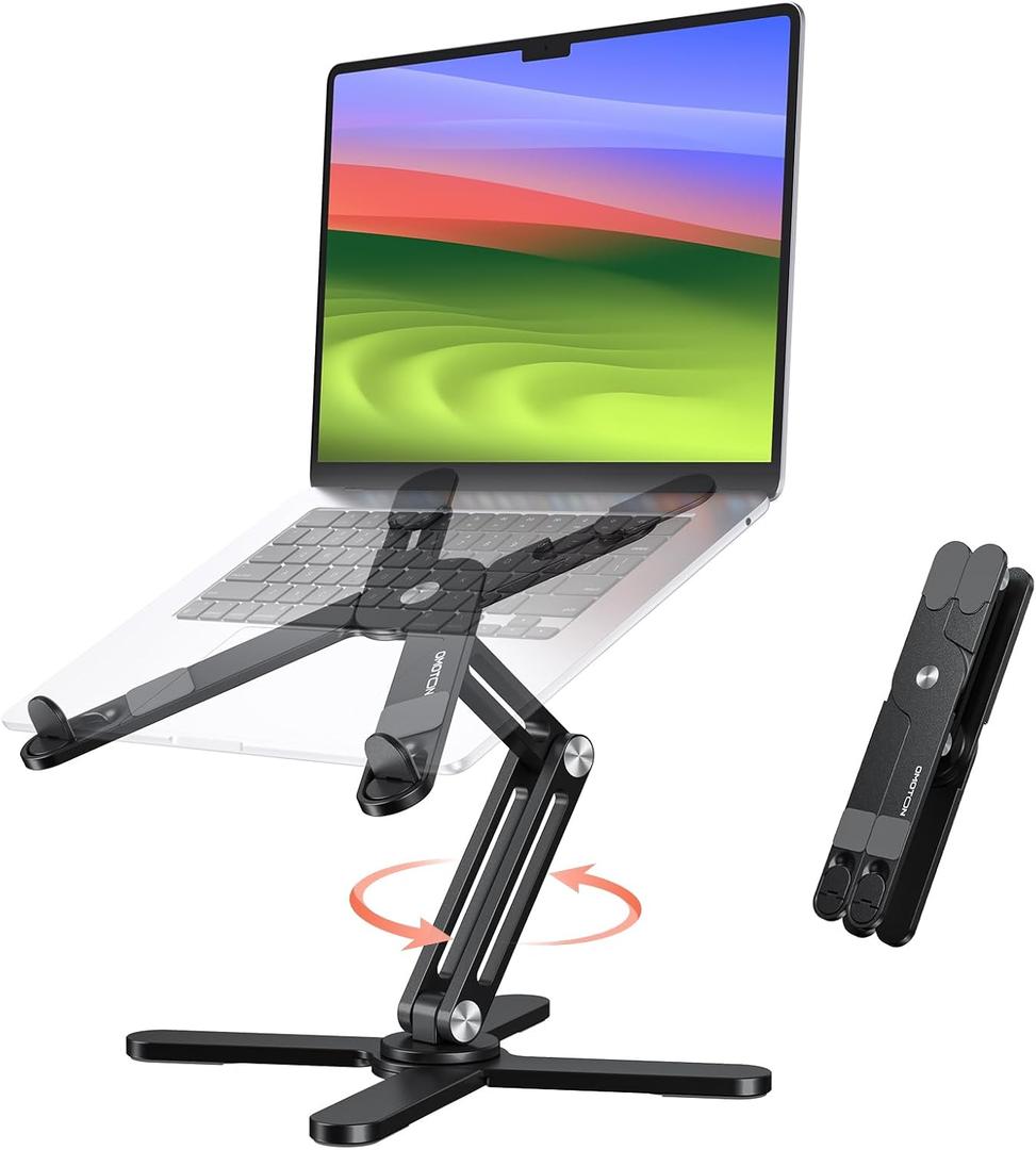 OMOTON 360 Rotating Laptop Stand Riser for Desk, Ergonomic Foldable Computer Stand Adjustable Height Angles for Collaborative Work, Easy Storage Fit Macbooks,All Laptops up to 16 inches, Black