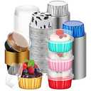 120 Pcs Aluminum Foil Baking Cups Mini Cake Pans with Lids 5 oz Cupcake Liners Disposable Muffin Tins Wrappers Baking Foil Ramekins Pans Aluminum Cupcake Cups for Birthday Party(Multicolor)