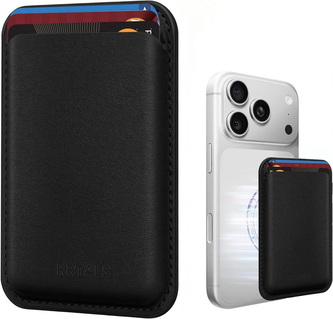 Magnetic Wallet Phone Card Holder for Phone Case with Mag-Safe, Stronger Magnetic RFID Leather Phone Wallet Stick on Series of iPhone 17/16/15/14/13/12 and Pro/Promax, Classic Black