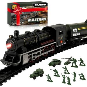 USA Electric Express Train Set for Kids Ages 4-8 - Military Toy Polar Train Model with Helicopter, Tank, Soldiers & Tracks - Around The Tree Fun Birthday Gift for Boys Ages 2-4