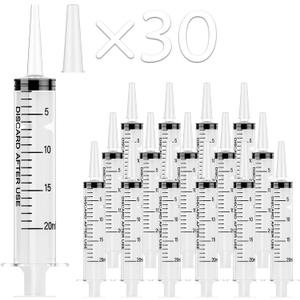 JOLLY PARTY 30 Pack 20mL Syringes, Plastic Syringes with Catheter Tip and Cap, Individually Sealed Feeding Syringe For Dogs, Measuring Syringe For Liquid, Scientific Labs, Refilling, Dispensing