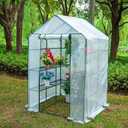 Walk-in Greenhouse Replacement Cover with Roll-Up Zipper Door 56x56x76 inch PVC Plant Gardening Greenhouse Cover for Gardening Plants Cold Frost Protection Wind Rain Proof (White Frameless)