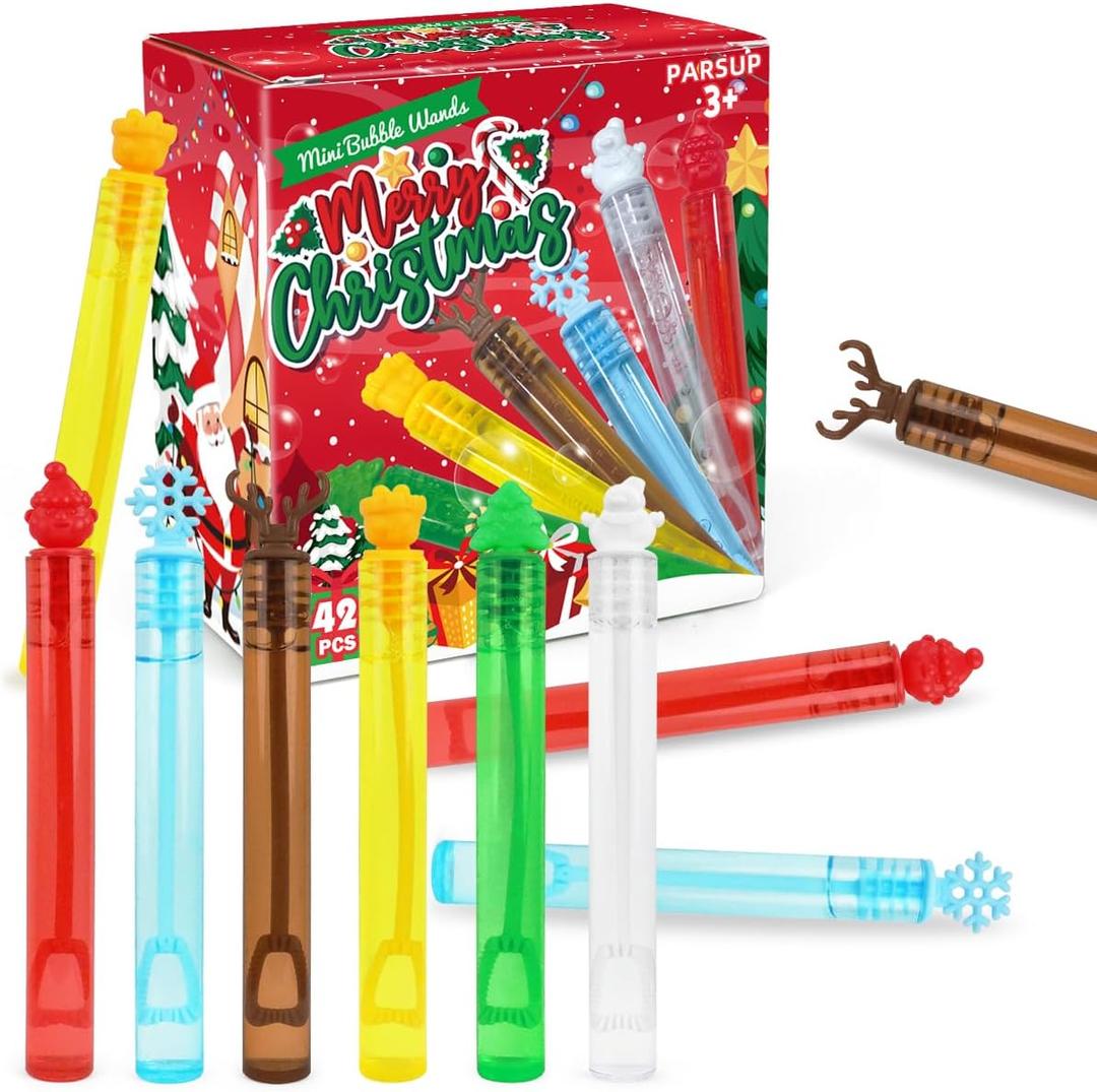 42 Pack Christmas Bubble Wands, Mini Bubble Wands for Party Favors, Toys for Girls Boys Kids Toddler Adults, Party Bag Stuffers Goodie Bag Filler, Holiday Classroom Prizes