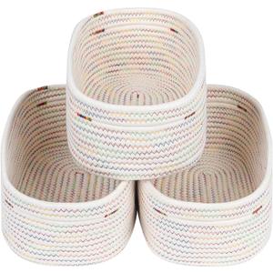 CubesLand Rectangle Woven Cotton Rope Organizer, Small Rainbow Basket for Kids, Baby & Pets' Toys, Shelves Storage